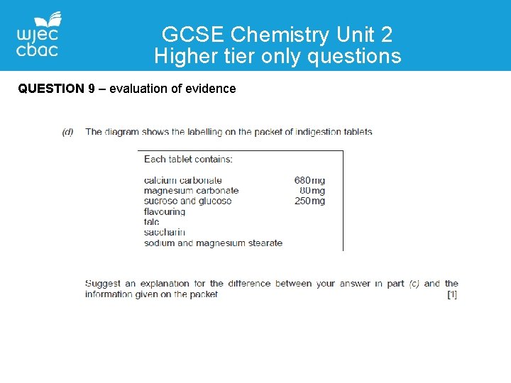 GCSE Chemistry Unit 2 Higher tier only questions QUESTION 9 – evaluation of evidence