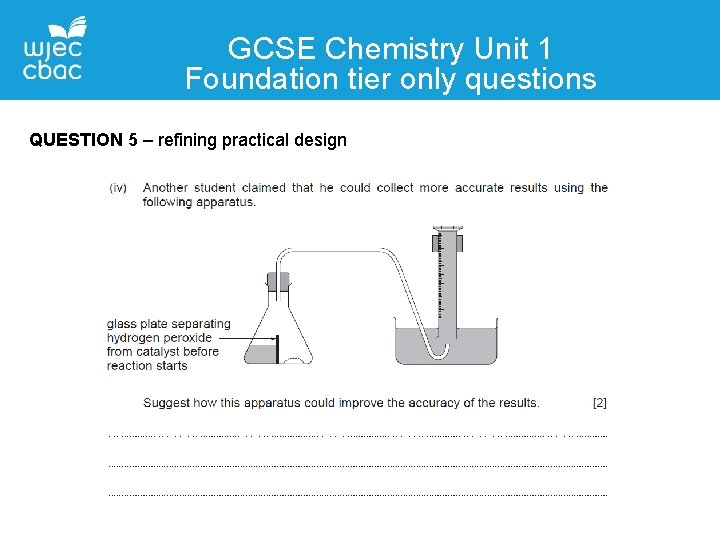 GCSE Chemistry Unit 1 Foundation tier only questions QUESTION 5 – refining practical design