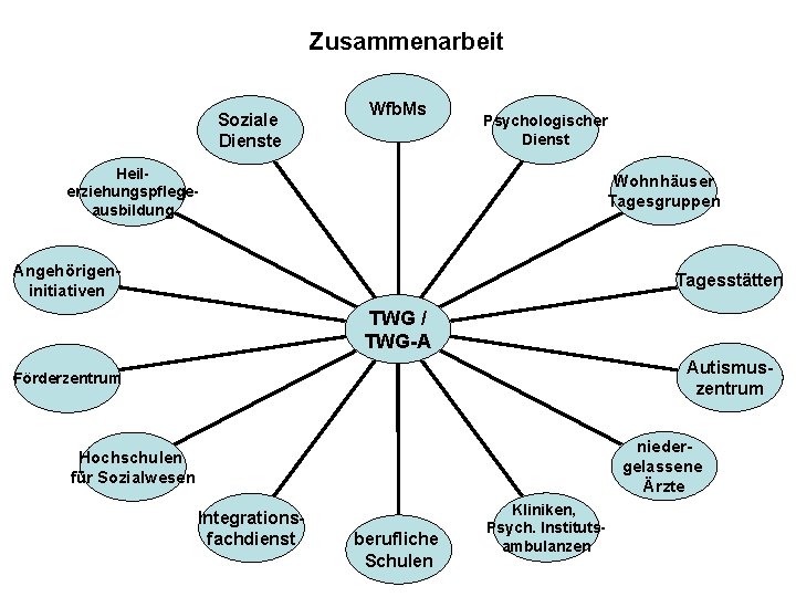 Zusammenarbeit Soziale Dienste Wfb. Ms Psychologischer Dienst Heilerziehungspflegeausbildung Wohnhäuser Tagesgruppen Angehörigeninitiativen Tagesstätten TWG /