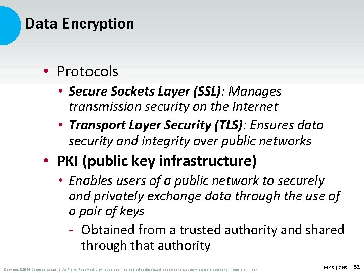 Data Encryption • Protocols • Secure Sockets Layer (SSL): Manages transmission security on the