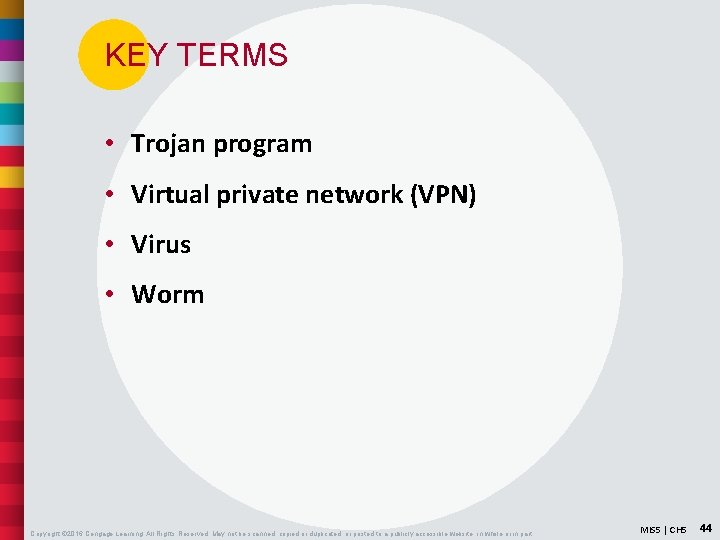 KEY TERMS • Trojan program • Virtual private network (VPN) • Virus • Worm