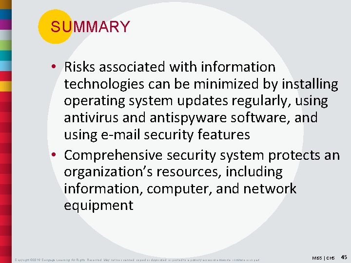 SUMMARY • Risks associated with information technologies can be minimized by installing operating system