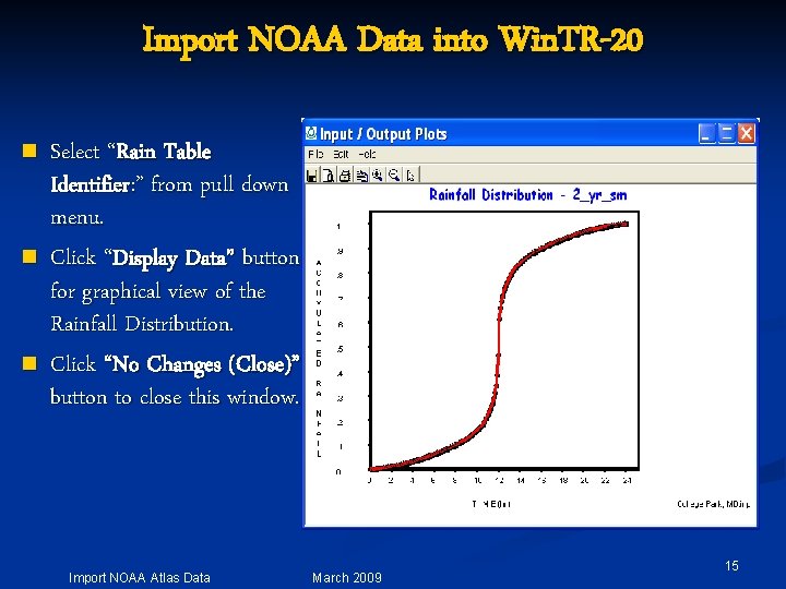 Import NOAA Data into Win. TR-20 n n n Select “Rain Table Identifier: ”