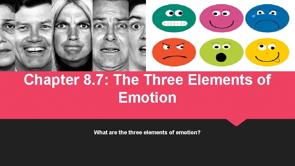 Chapter 8. 7: The Three Elements of Emotion What are three elements of emotion?
