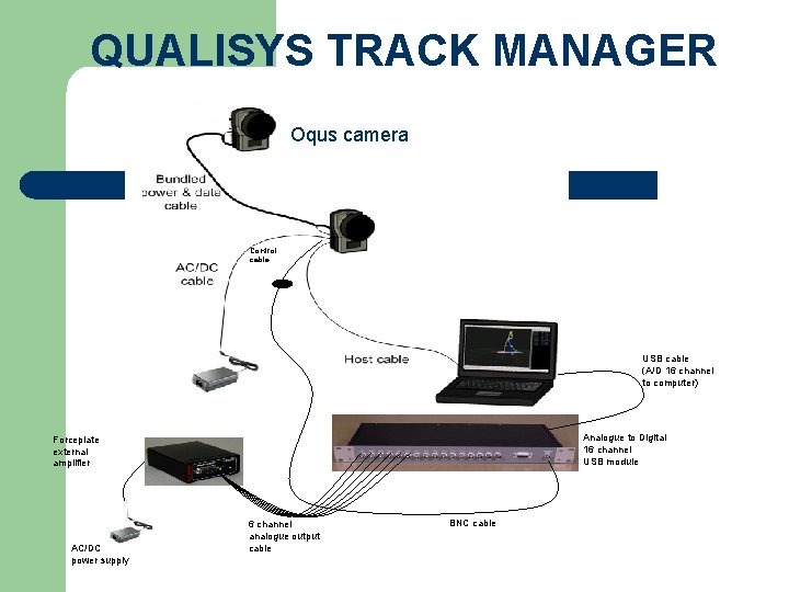 QUALISYS TRACK MANAGER Oqus camera Control cable USB cable (A/D 16 channel to computer)