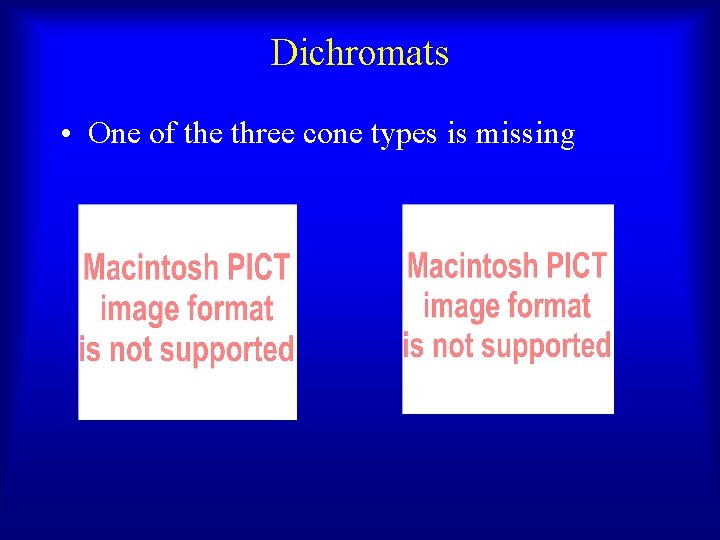 Dichromats • One of the three cone types is missing 