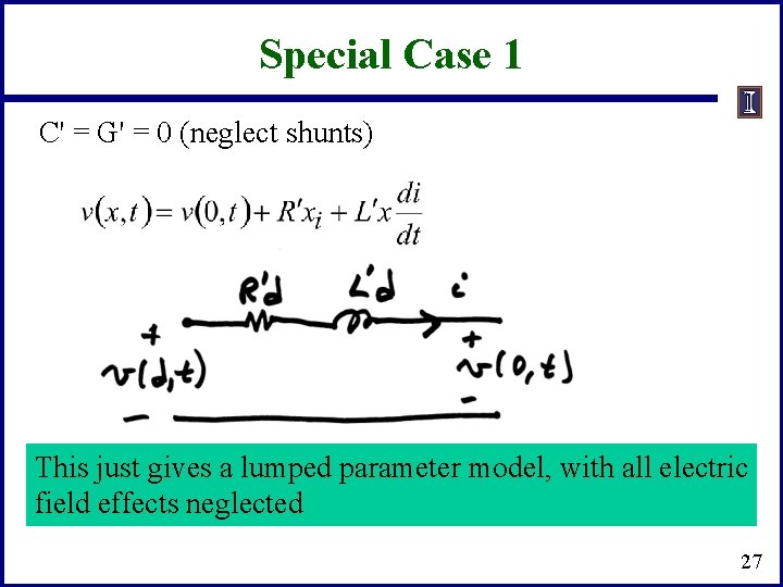 Special Case 1 C' = G' = 0 (neglect shunts) This just gives a