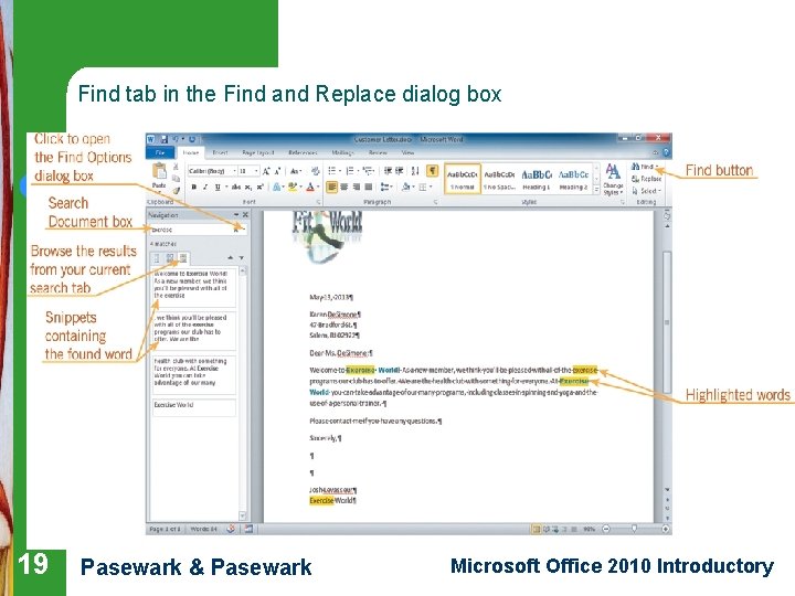 Word Lesson 2 Find tab in the Find and Replace dialog box 19 Pasewark