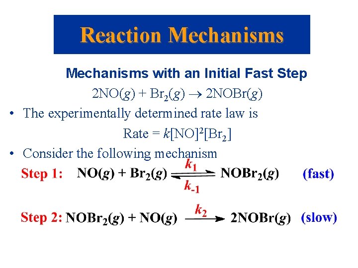 Reaction Mechanisms with an Initial Fast Step 2 NO(g) + Br 2(g) 2 NOBr(g)