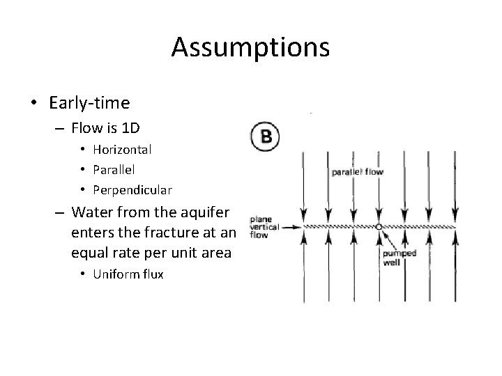 Assumptions • Early-time – Flow is 1 D • Horizontal • Parallel • Perpendicular