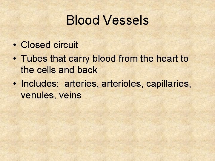 Blood Vessels • Closed circuit • Tubes that carry blood from the heart to