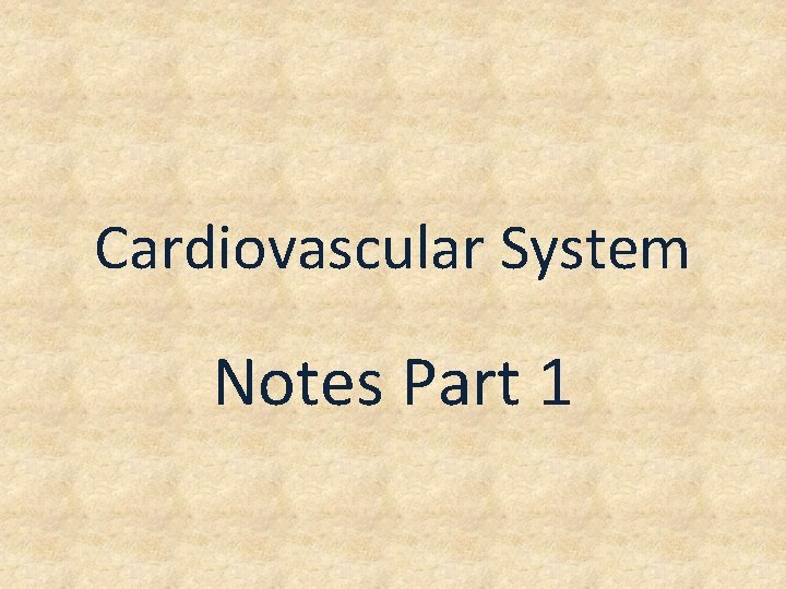 Cardiovascular System Notes Part 1 