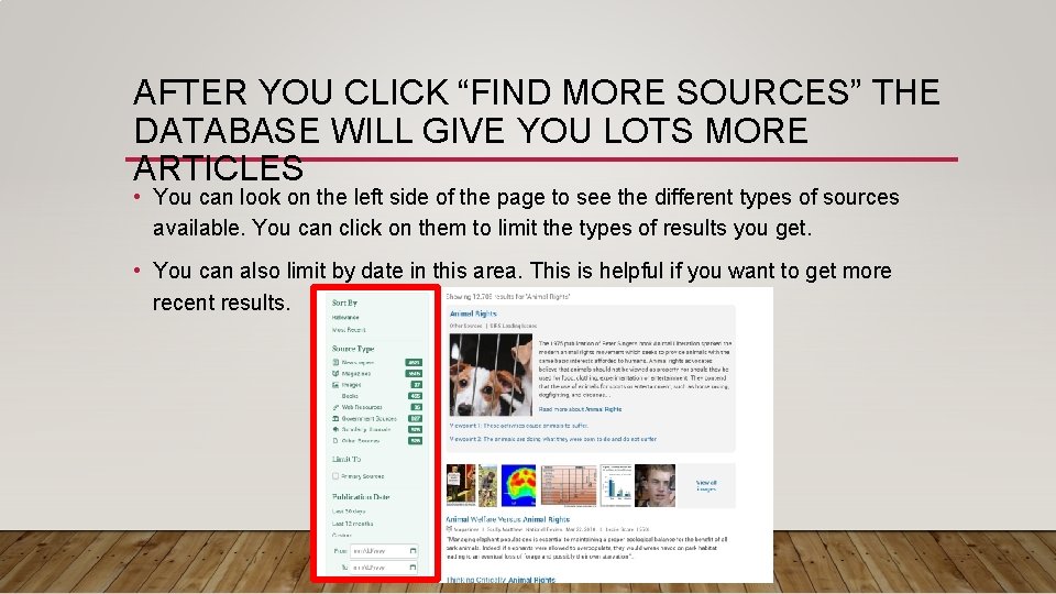 AFTER YOU CLICK “FIND MORE SOURCES” THE DATABASE WILL GIVE YOU LOTS MORE ARTICLES