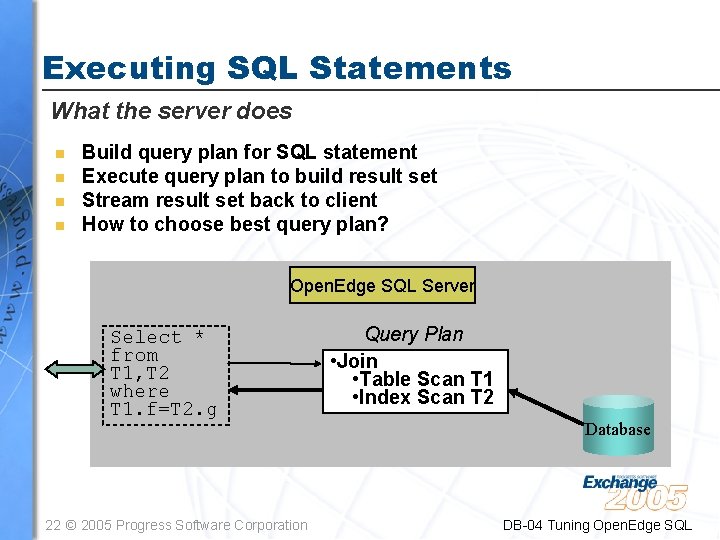 Executing SQL Statements What the server does n n Build query plan for SQL