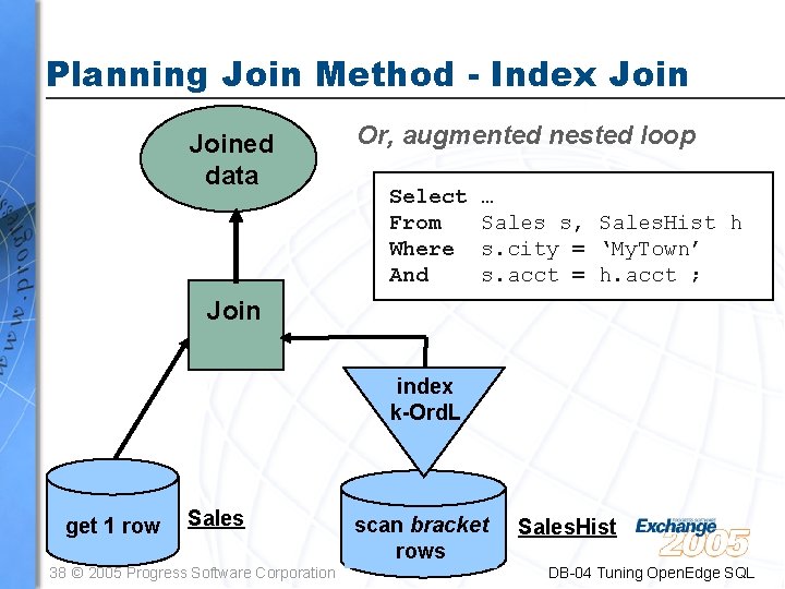 Planning Join Method - Index Joined data Or, augmented nested loop Select … From