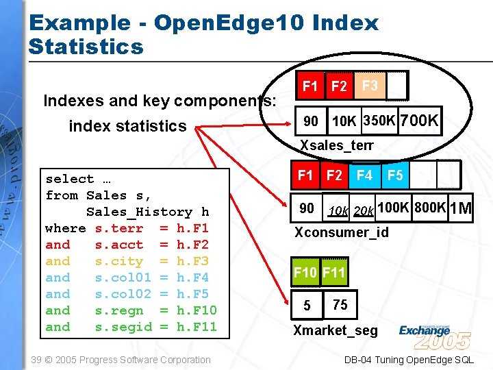 Example - Open. Edge 10 Index Statistics Indexes and key components: index statistics F