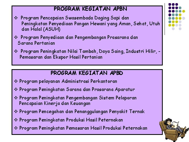 PROGRAM KEGIATAN APBN v Program Pencapaian Swasembada Daging Sapi dan ----Peningkatan Penyediaan Pangan Hewani