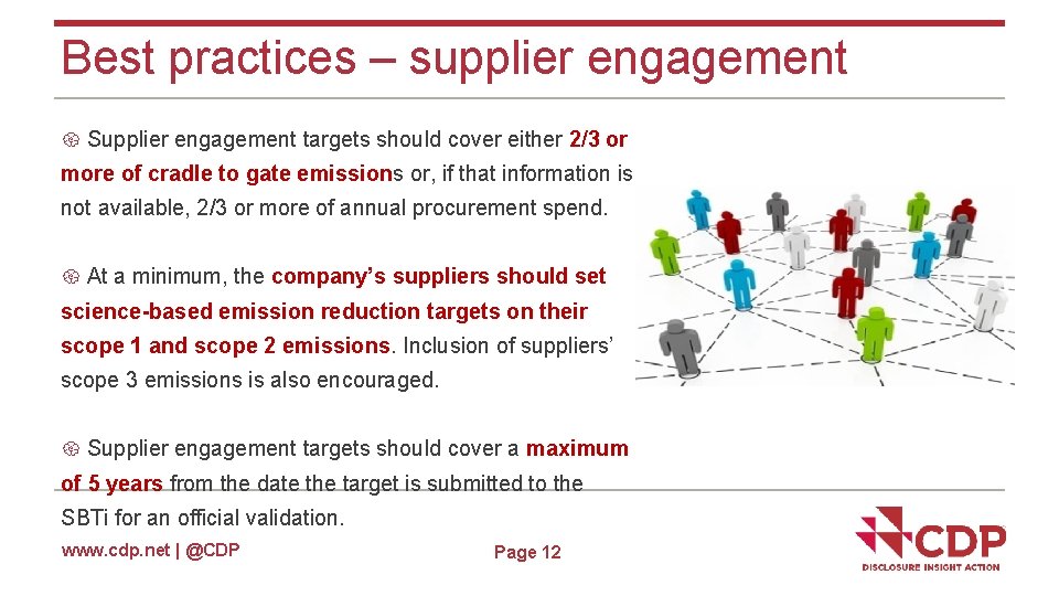 Best practices – supplier engagement Supplier engagement targets should cover either 2/3 or more