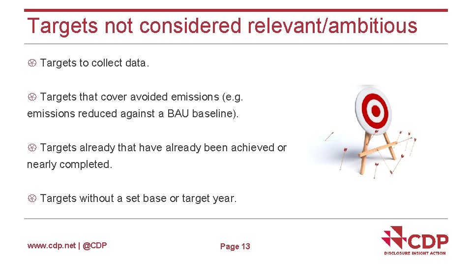 Targets not considered relevant/ambitious Targets to collect data. Targets that cover avoided emissions (e.