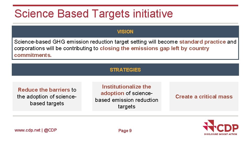 Science Based Targets initiative VISION Science-based GHG emission reduction target setting will become standard