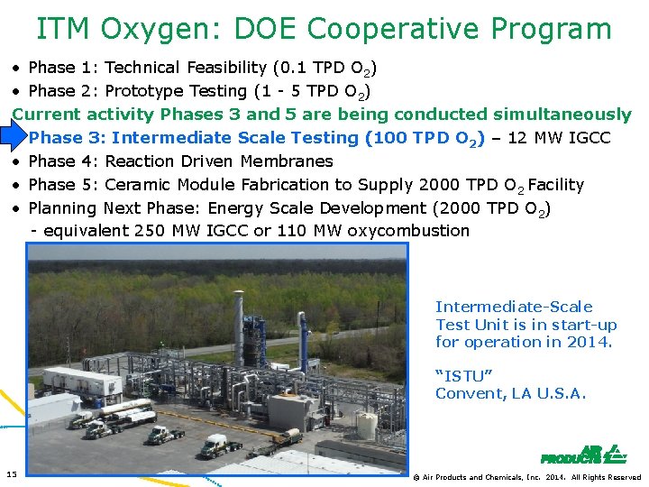 ITM Oxygen: DOE Cooperative Program • Phase 1: Technical Feasibility (0. 1 TPD O