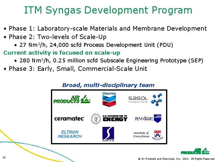 ITM Syngas Development Program • Phase 1: Laboratory-scale Materials and Membrane Development • Phase