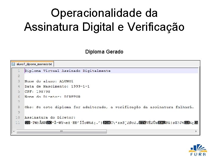 Operacionalidade da Assinatura Digital e Verificação Diploma Gerado 