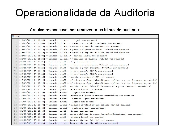 Operacionalidade da Auditoria Arquivo responsável por armazenar as trilhas de auditoria: 