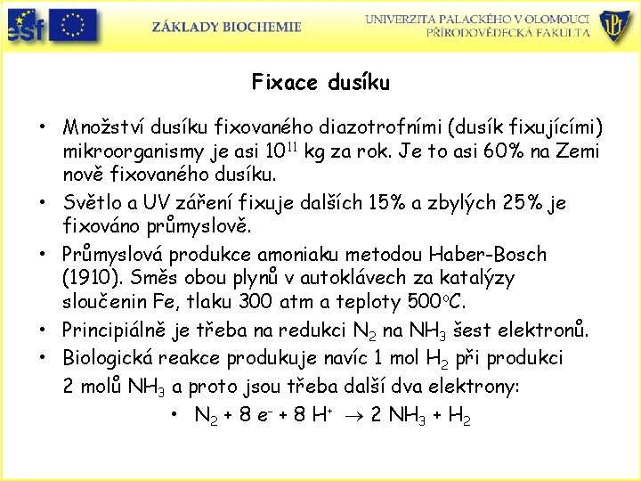 Fixace dusíku • Množství dusíku fixovaného diazotrofními (dusík fixujícími) mikroorganismy je asi 1011 kg