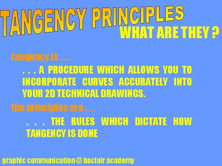 WHAT ARE THEY ? tangency is. . . A PROCEDURE WHICH ALLOWS YOU TO