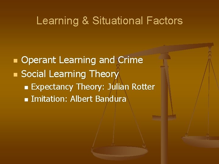 Learning & Situational Factors n n Operant Learning and Crime Social Learning Theory Expectancy Learning & Situational Factors n n Operant Learning and Crime Social Learning Theory Expectancy
