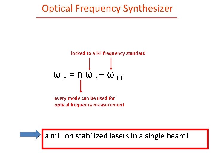 Optical Frequency Synthesizer locked to a RF frequency standard ω n = n ω