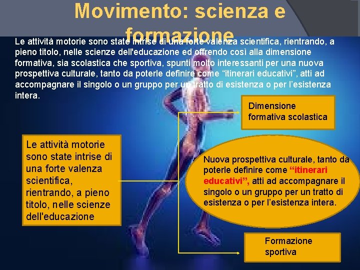 Movimento: scienza e Le attività motorie sono stateformazione intrise di una forte valenza scientifica,