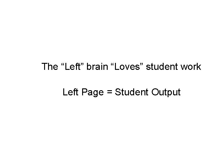 The “Left” brain “Loves” student work Left Page = Student Output 