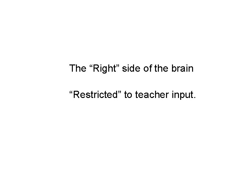 The “Right” side of the brain “Restricted” to teacher input. 