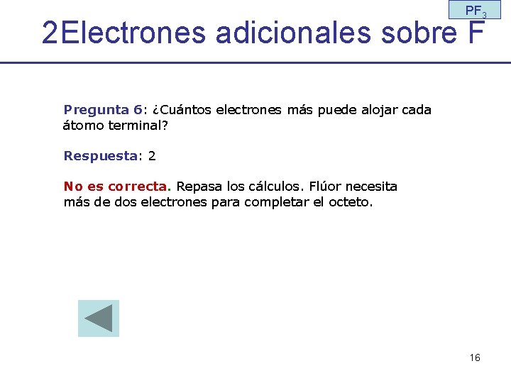 PF 3 2 Electrones adicionales sobre F Pregunta 6: ¿Cuántos electrones más puede alojar