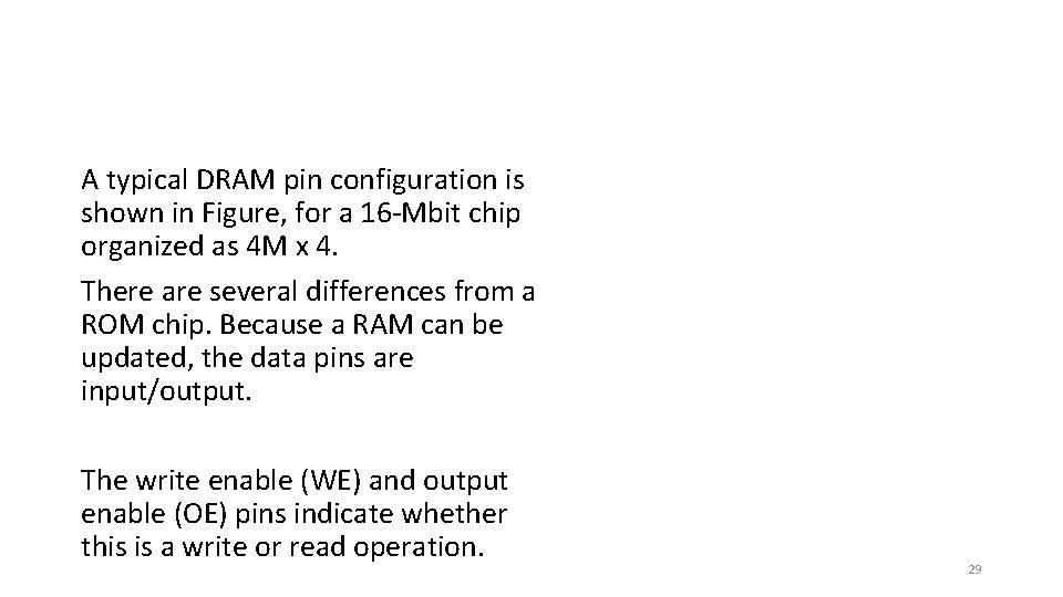 A typical DRAM pin configuration is shown in Figure, for a 16 -Mbit chip