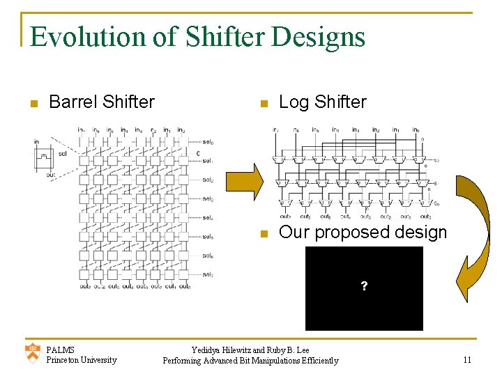 Evolution of Shifter Designs n Barrel Shifter n Log Shifter n Our proposed design