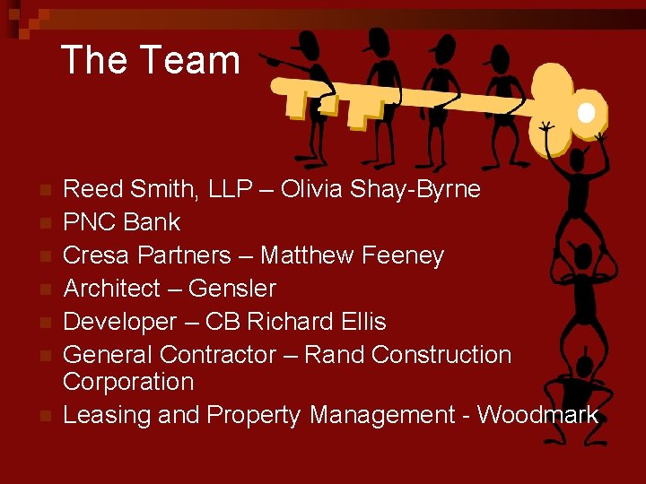 The Team n n n n Reed Smith, LLP – Olivia Shay-Byrne PNC Bank