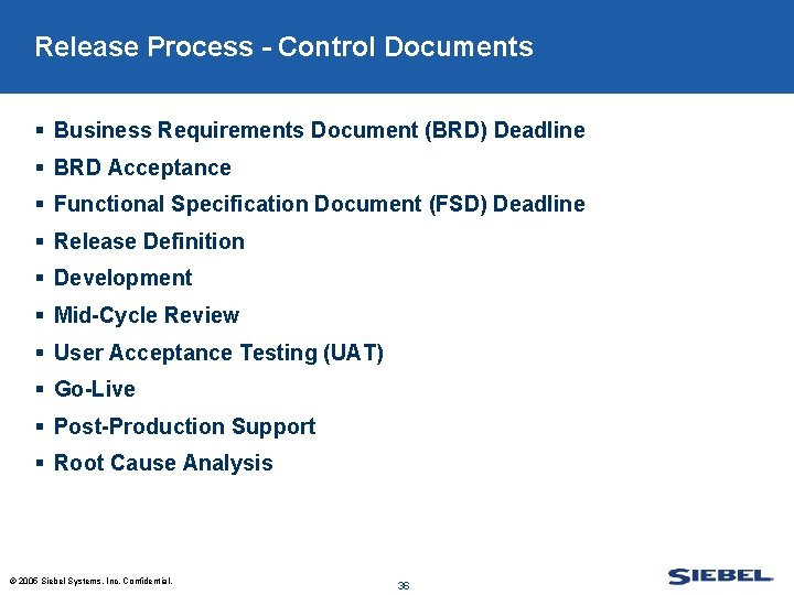 Release Process - Control Documents § Business Requirements Document (BRD) Deadline § BRD Acceptance