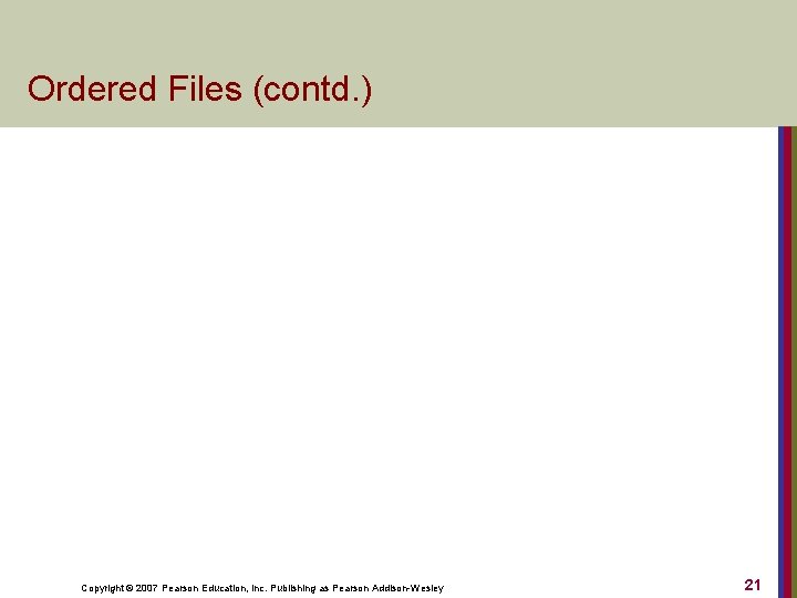 Ordered Files (contd. ) Copyright © 2007 Pearson Education, Inc. Publishing as Pearson Addison-Wesley