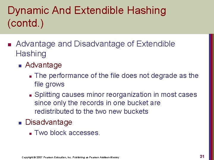 Dynamic And Extendible Hashing (contd. ) n Advantage and Disadvantage of Extendible Hashing n