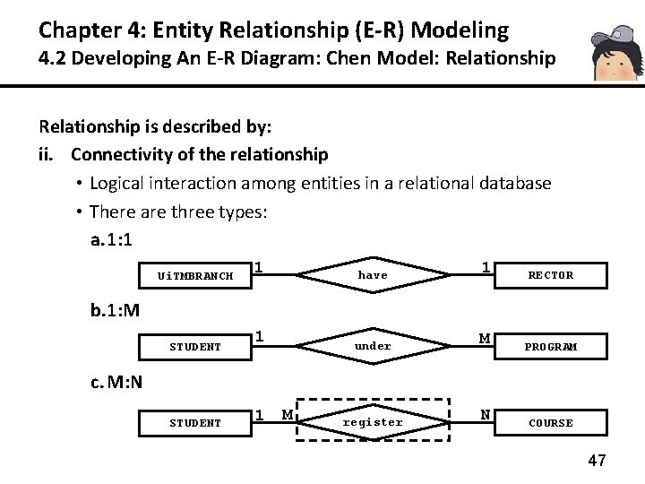 Chapter 4: Entity Relationship (E-R) Modeling 4. 2 Developing An E-R Diagram: Chen Model: