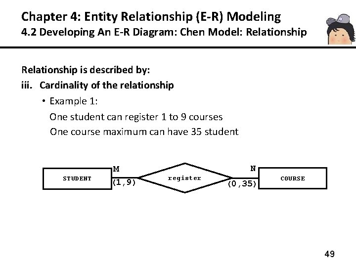 Chapter 4: Entity Relationship (E-R) Modeling 4. 2 Developing An E-R Diagram: Chen Model: