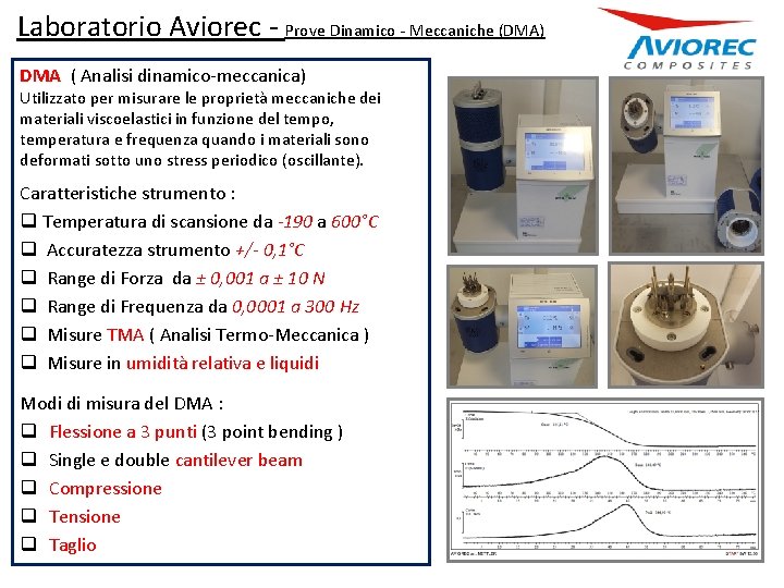 Laboratorio Aviorec - Prove Dinamico - Meccaniche (DMA) DMA ( Analisi dinamico-meccanica) Utilizzato per