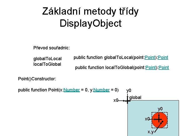 Základní metody třídy Display. Object Převod souřadnic: global. To. Local local. To. Global public Základní metody třídy Display. Object Převod souřadnic: global. To. Local local. To. Global public