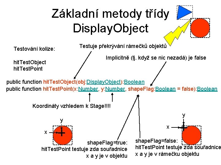 Základní metody třídy Display. Object Testuje překrývání rámečků objektů Testování kolize: Implicitně (tj. když