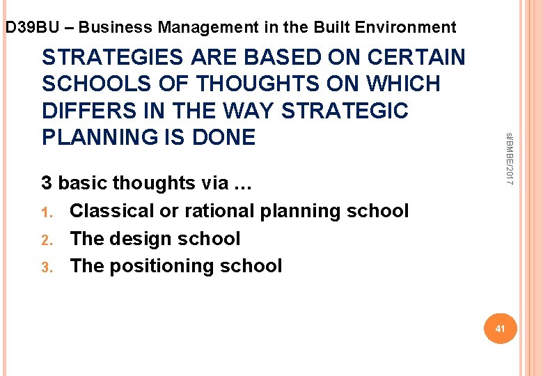 D 39 BU – Business Management in the Built Environment 3 basic thoughts via