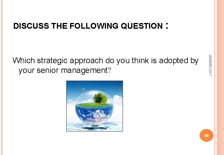 DISCUSS THE FOLLOWING QUESTION : sl/BMBE/2017 Which strategic approach do you think is adopted