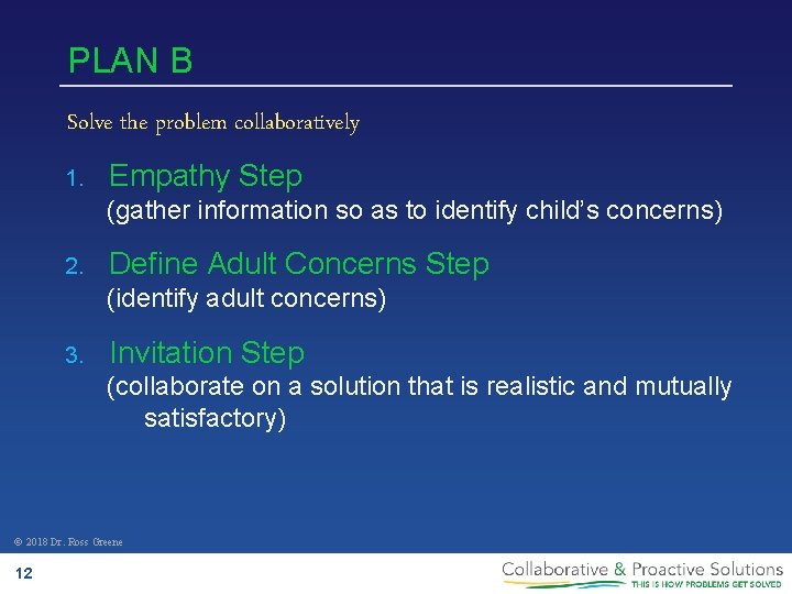 PLAN B Solve the problem collaboratively 1. Empathy Step (gather information so as to
